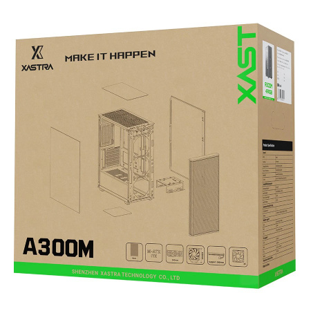 Корпус mATX Б_БП XASTRA A300M 4ARGB-C6 Black (USB3.0,Audio,черный,Mesh,4х120мм ARGB+ARGB PWM HUB 6ports,CPU Cooler до 160мм, VGA до 340мм)