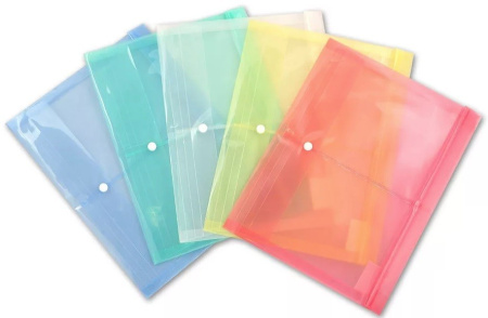 Папка-конверт на кнопке Бюрократ -PK860/1 A4 гориз. расшир. пластик 0.18мм ассорти