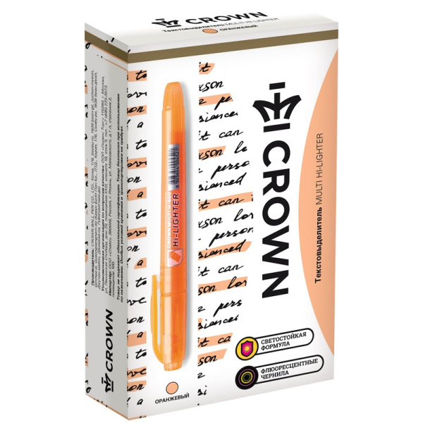 Маркер текстовыделитель Crown "Multi Hi-Lighter" оранжевый, 1-4мм (H-500)
