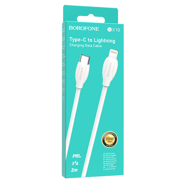 Кабель Lightning (m) - USB Type-C (m) BOROFONE BX19, 2м, 20W, белый