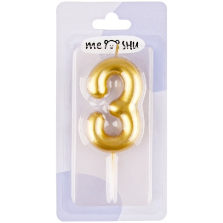 Свеча "Цифра 3" MESHU 6см, золото MS_59938