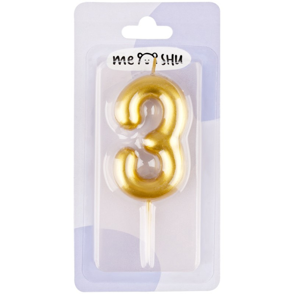 Свеча "Цифра 3" MESHU 6см, золото MS_59938