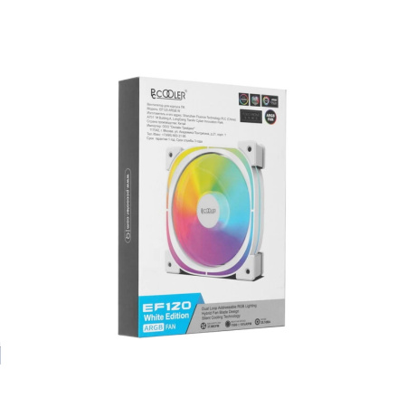 Кулер в корпус 120х120х25 PCCooler EF120 ARGB W (600-1500prm/4Pin PWM/3Pin ARGB/61.3 CFM/25.7дБ/подшипник гидравлический/ARGB)