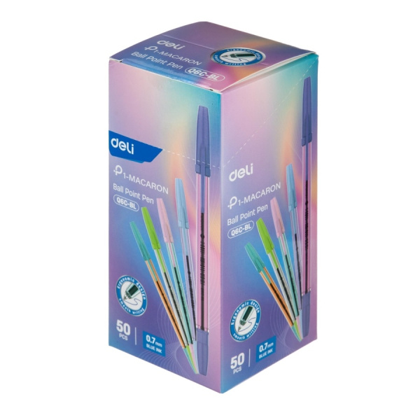 Ручка шариковая DELI "P1-Macaron" синяя, 07мм, EQ6C-BL