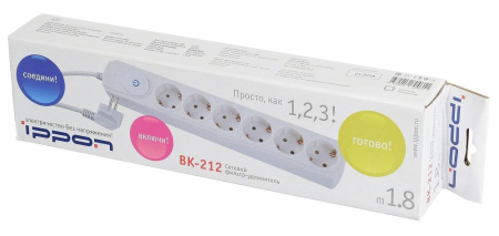 Сетевой фильтр  5.0м, 6 розеток Ippon, BK252, 10А, 2200Вт, с выключателем, белый, коробка Сетевой фильтр  5.0м, 6 розеток Ippon, BK252, 10А, 2200Вт, с выключателем, белый, коробка
