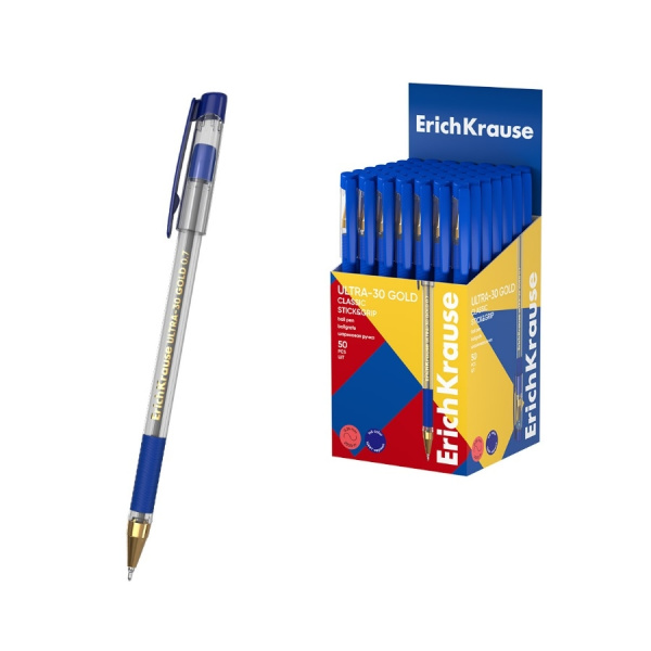 Ручка шариковая Erich Krause "Ultra-30 Gold Stick&Grip Classic" 0,7мм., синий (63112)