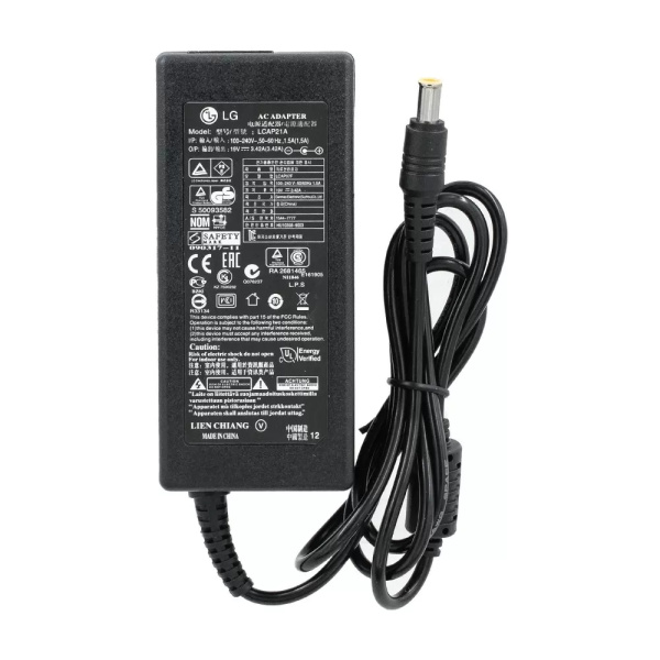 Блок питания сетевой, 19в, 3.42а, 65вт, 6.5*4.0 пин, с сетевым шнуром, для монитора LG