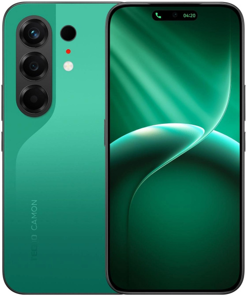 Смартфон Tecno Camon 50 256Gb 8Gb зеленый моноблок 3G 4G 2Sim 6.78" 1208x2644 Android 16 50Mpix 802.11 a/b/g/n/ac NFC GPS GSM900/1800 GSM1900 Protect FM