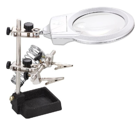 Держатель плат (третья рука) ZD-10M, лупа 85мм 2x 2LED, 2 зажима, подставка под паяльник