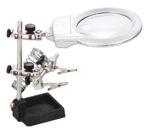 Держатель плат (третья рука) ZD-10M, лупа 85мм 2x 2LED, 2 зажима, подставка под паяльник