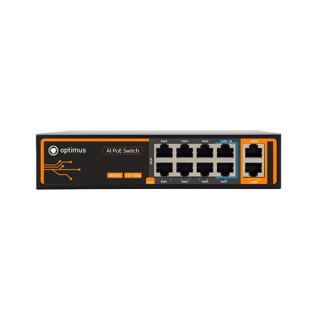 Коммутатор Optimus U1I-8F2b/2F 8-port 10\100_Mbps 6 портов PoE+, 2 порта  PoE++