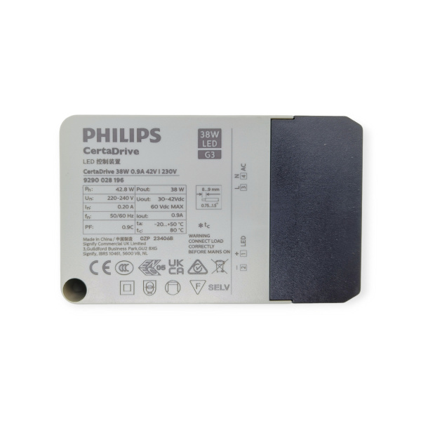Драйвер светодиодный (LED)  900мА, 30..42в, 38вт, IP20, Philips CertaDrive G3 38W 9290028196