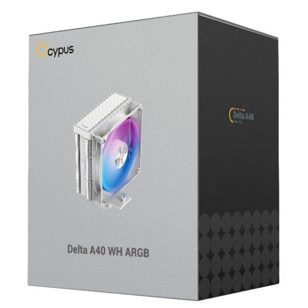 Кулер для процессора/ CPU Cooler Ocypus Delta A40 WH ARGB (220W, 4-pin PWM, 156.7mm, Al/Cu, 4x6mm, ARGB, 1x120mm, 73CFM, 29dBA, 2000RPM, S: 1851/1700/1200/115X, AM5/AM4, white)