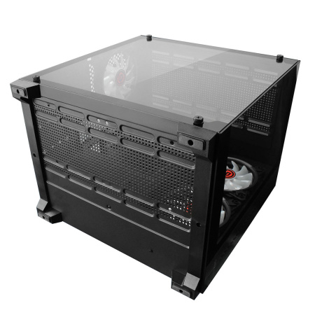 Корпус mATX Б_БП Ginzzu V390 RGB (USB3.0, Audio, черный,3х120мм RGB, пульт ДУ, "стеклянный куб")