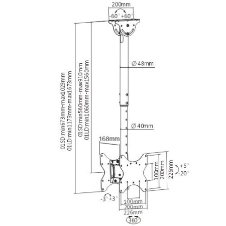 Кронштейн Arm media LCD-1650  black черный потолочный, 15-48", до 45кг, от потолка 1060-1560мм