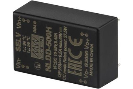 Драйвер светодиодный (LED) DC-DC  490мА, out6..52в, in10..56в, 27.5вт, Mean Well NLDD-500H