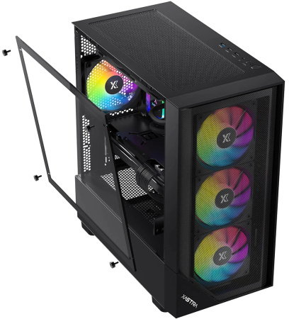 Корпус mATX Б_БП XASTRA A401M 4FRGB Black (USB3.0,Audio,TG,черный,Mesh,4х120мм FRGB,CPU Cooler до 165мм, VGA до 340мм)[A401M-4FC12F-BK]