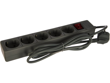 Сетевой фильтр  1.8м, 5 розеток Perfeo, POWER+, 10А, 2300Вт, с выключателем, с предохранителем, черный (PF-PP-5/1,8-B)