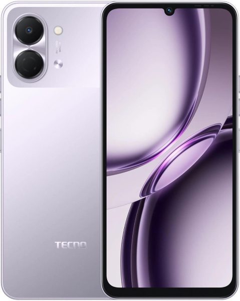 Смартфон Tecno Spark Go 3 64Gb 4Gb фиолетовый моноблок 3G 4G 2Sim 6.75" 720x1600 Android 15 13Mpix 802.11 a/b/g/n/ac GPS GSM900/1800 Protect microSD max1024Gb