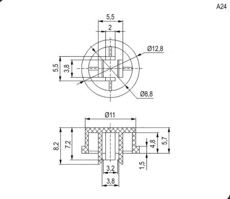 Колпачок для тактовой кнопки d12.8мм, h=7мм, посадка 3.8*3.8мм, чёрный, Ruichi A24