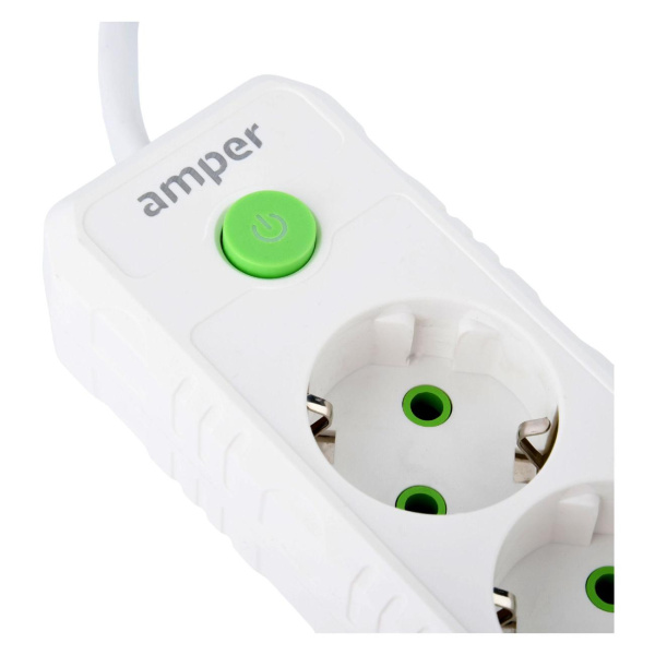 Сетевой удлинитель  4.0м, 5 розеток Amper, JH-1033U-4W, 10А, 2500Вт, 3usb, белый