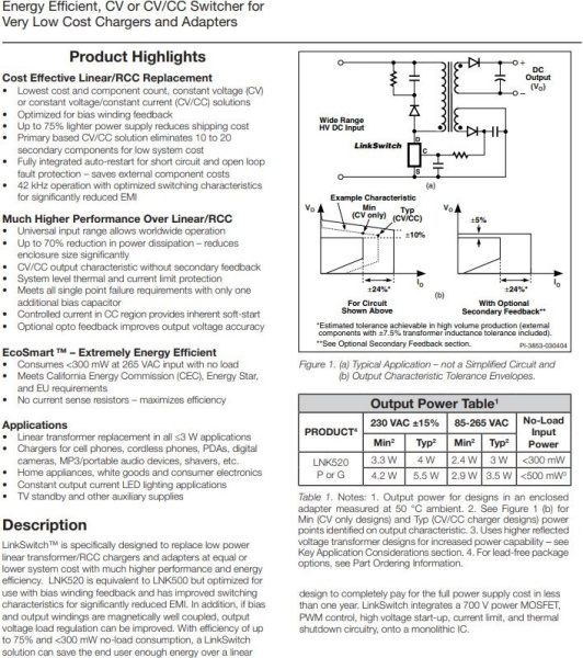 микросхема LNK520PN, DIP8