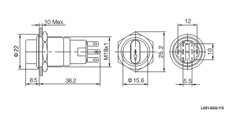 Переключатель галетный DPDT 3 положения, 12в, 1а, в корпус M19, индикация, красный, LAS1-AGQ-11X/31/R/N