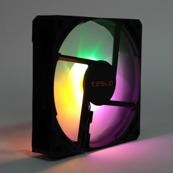 Кулер в корпус 120x120x25 TESLA RGB120 LB (sleeve/1200rpm/3pin+molex,черный,FRGB)[TSL-120-LB]