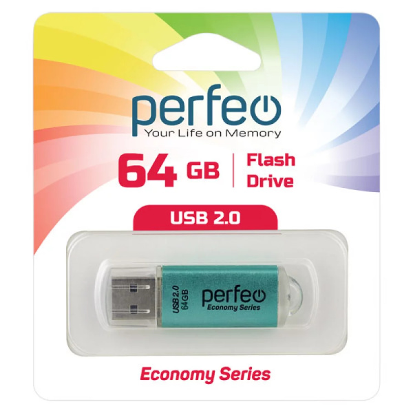 Флеш-накопитель USB2.0 64Gb Perfeo E01 (PF-E01G064ES) зеленый
