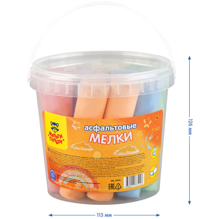 Нaбор цветного мела 7цв. 14шт. Мульти-Пульти для асфальта, ведро (АМ_39414)