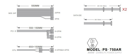 Блок питания 750Вт 1STPLAYER AR 750W (APFC,120мм,2PCI,5SATA,80+Gold)[PS-750AR]