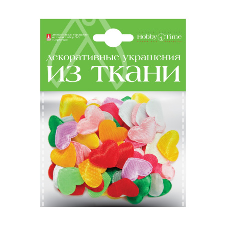 Декоративные украшения из ткани,  набор №5, "Сердечки" Hobby Time 2-167