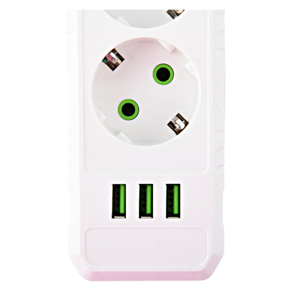 Сетевой удлинитель  4.0м, 5 розеток Amper, JH-1033U-4W, 10А, 2500Вт, 3usb, белый