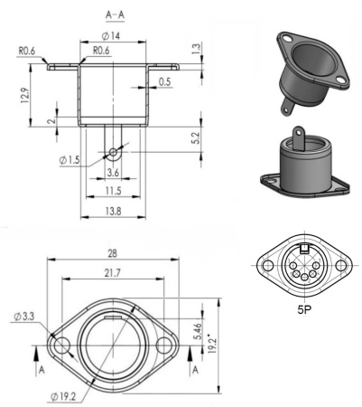 Разъем СГ5 (ОНЦ-ВГ-10-5/16-Р, DIN 41524), гнездо, в корпус, Ruichi 7-0253 5p