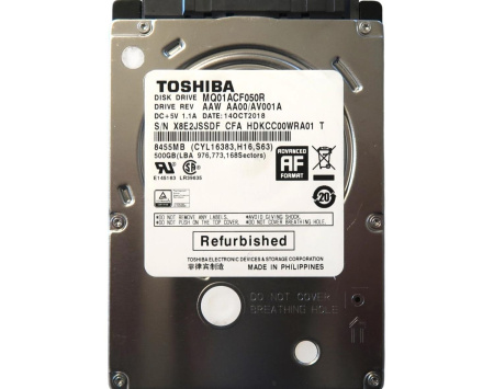 Жесткий диск/ HDD Toshiba SATA3 500Gb 2.5" 7200 16Mb OFFICIAL RECERTIFIED 1 year warranty