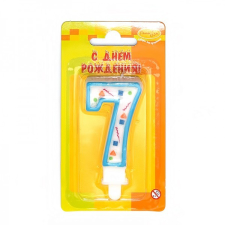 Свеча "Цифра 7" Голубое Конфетти 7см 107560
