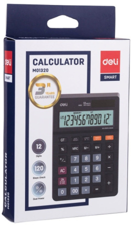 Калькулятор DELI 12 разр, черный (EM01320)
