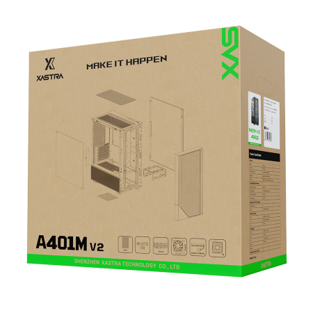 Корпус mATX Б_БП XASTRA A401M 4ARGB-V2 Black (USB3.0,Audio,TG+Mesh,черный,PWM fans,4х120мм FC ARGB)[A401M-V2-4FC12A]