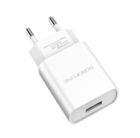 Зарядное_устройство - USB_2.1A+Кабель Lightning BOROFONE BA20A белый