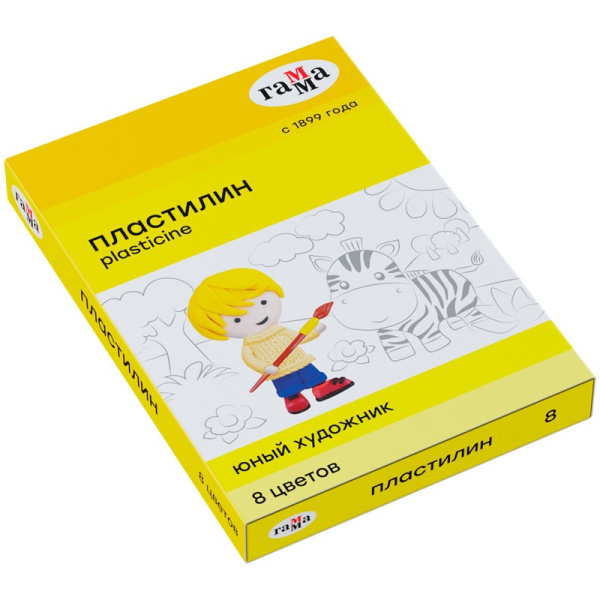 Пластилин 08цв. ГАММА "Юный художник" 112г. со стеком (280043)
