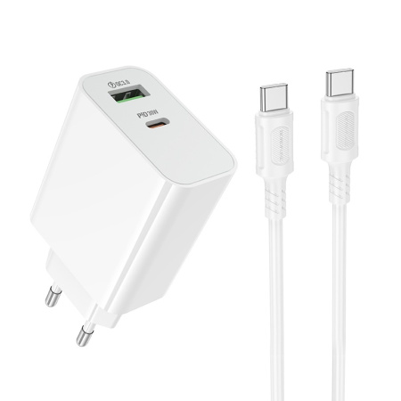 Зарядное_устройство - TypeC+USB 30W BOROFONE BA108A + кабель Type-C-Type-C белый