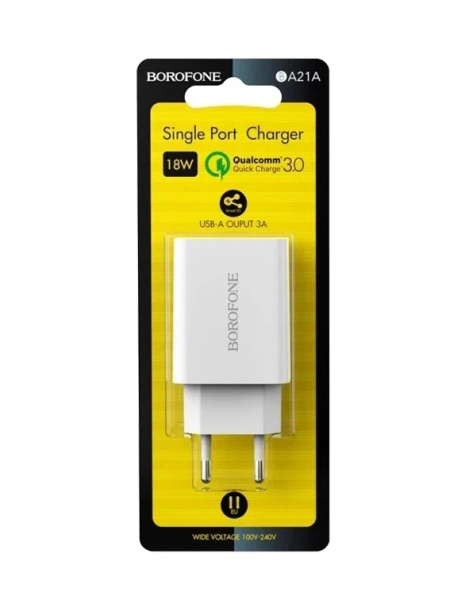 Зарядное_устройство - USB 18W + кабель Type-C BOROFONE BA21A белый Quick Charge 3.0 (6V-3.0A/9V-2.0A/12V-1.5A)