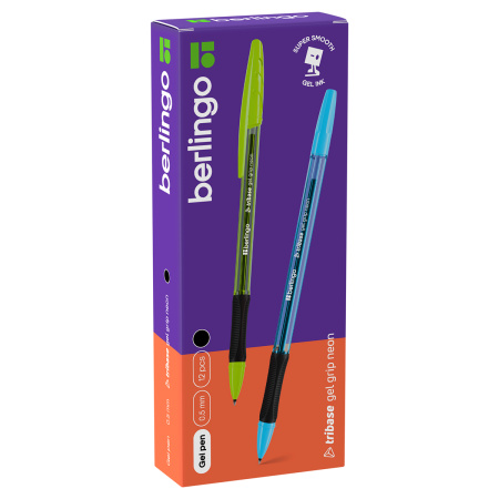Ручка гелевая BERLINGO "Tribase Gel grip neon" черная, 0,5мм, грип (CGp_05026)