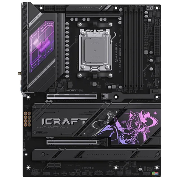 Материнская плата Maxsun MS-iCraft B850 AIGA B850, AM5, 4*DDR5, 2*PCIEx16, 1*PCIEx1, 4*M.2, 2*TypeC, 1*USB3.2Gen1, 4*USB3.2Gen2, 6*USB2.0, 2*SATA3.0, 5G, DP, HDMI, ATX, RTL