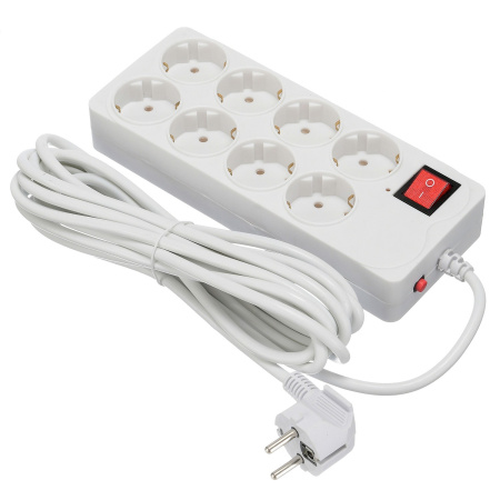 Сетевой фильтр  5.0м, 8 розеток Buro, 800SH-5-W, 10А, 2200Вт, с выключателем, белый, коробка