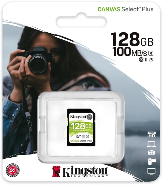 Карта памяти SDXC Kingston 128Gb Canvas Select Plus Class10, UHS-I U3 [SDS2/128GB]