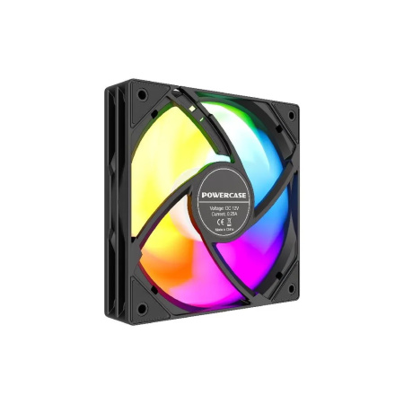Кулер в корпус 120х120х25 Powercase (M53-12 ARGB) Black (600-1800prm/4pin PWM (M+F)+ 3pin ARGB (M+F)/48.32 CFM/25.5дБ/подшипник гидравлический/ARGB)