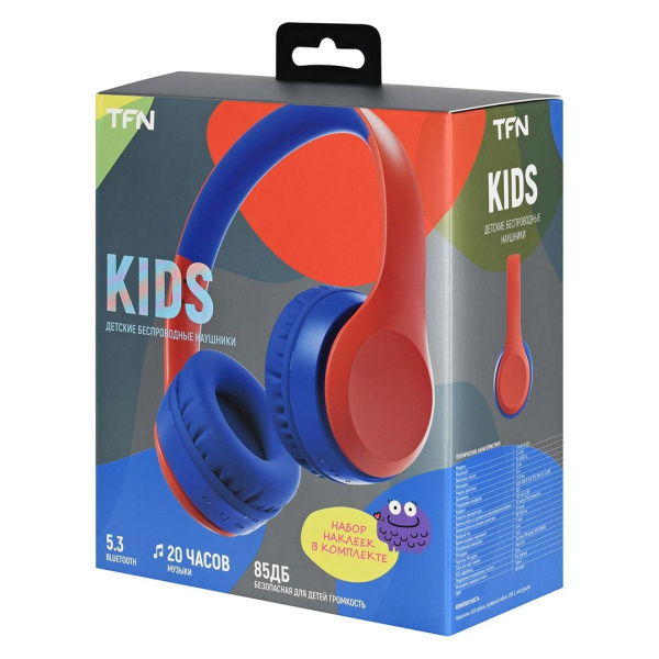 Гарнитура Bluetooth TFN Kids, накладные,  разъем USB-C, красный (TFN-HS-BT008RD)
