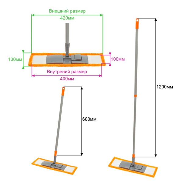 Швабра для пола с насадкой из микрофибры, телеск. ручка, металл 120см OfficeClean (303073)