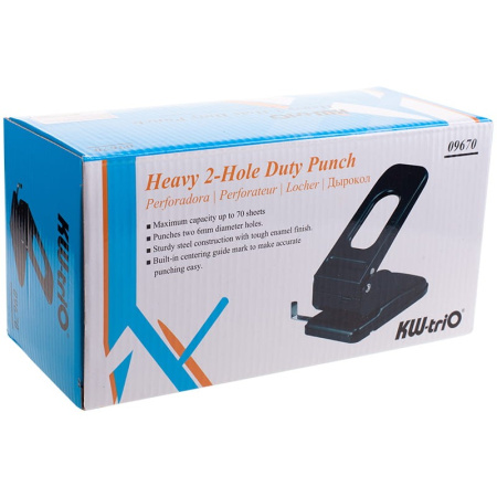 Дырокол KW-trio 967 на 70л. с линейкой, метал, черный